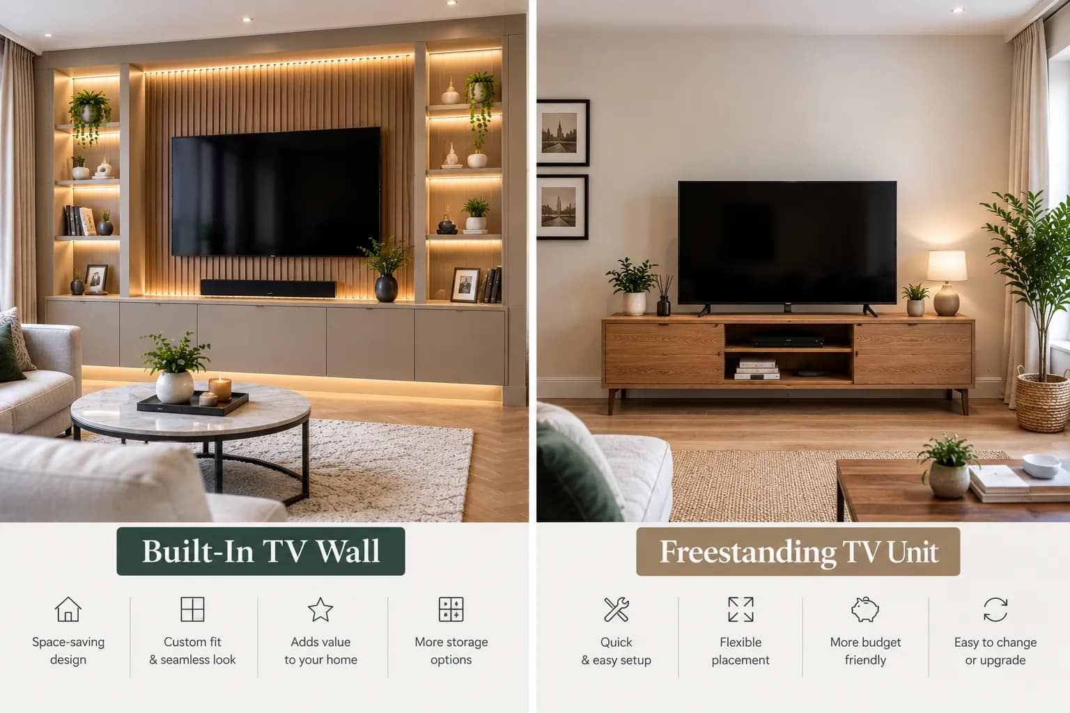 Built-In TV Wall vs Freestanding TV Unit