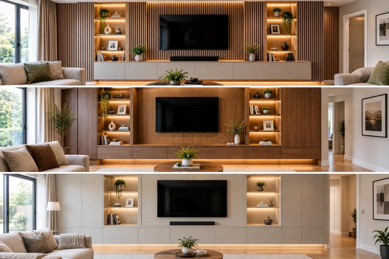 Modern TV Wall with Fluted or Slatted Panels