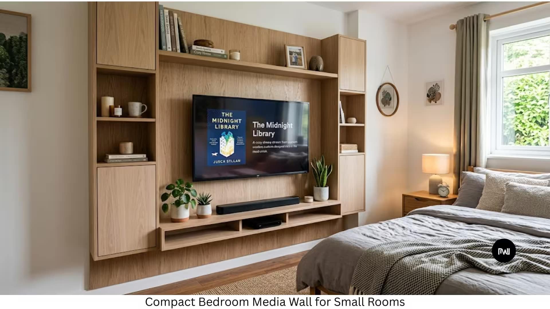 10. Compact Bedroom Media Wall for Small Rooms