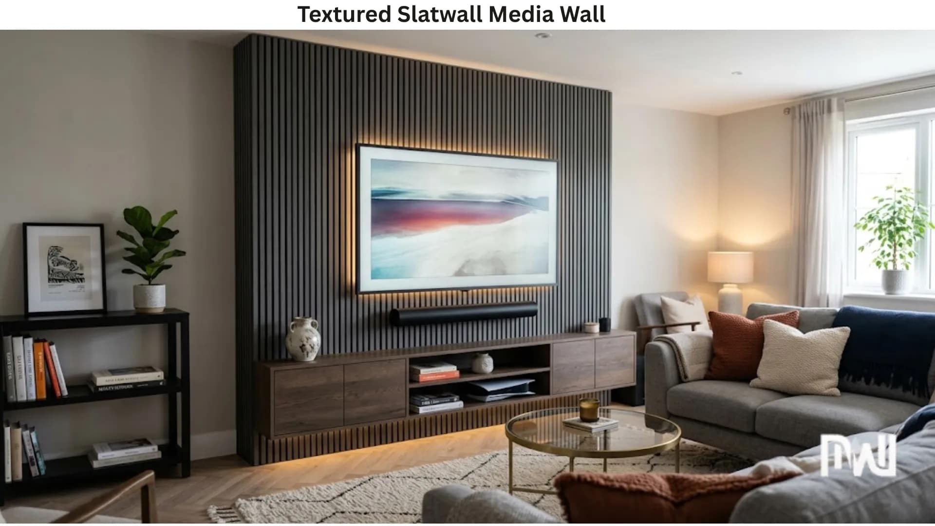 Textured Slatwall Media Wall