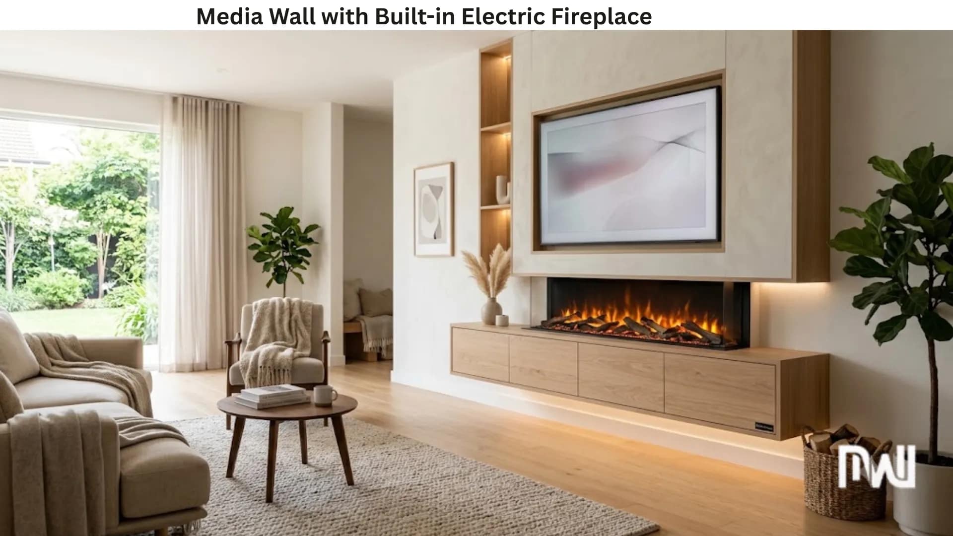 2-Media Wall with Built-in Electric Fireplace