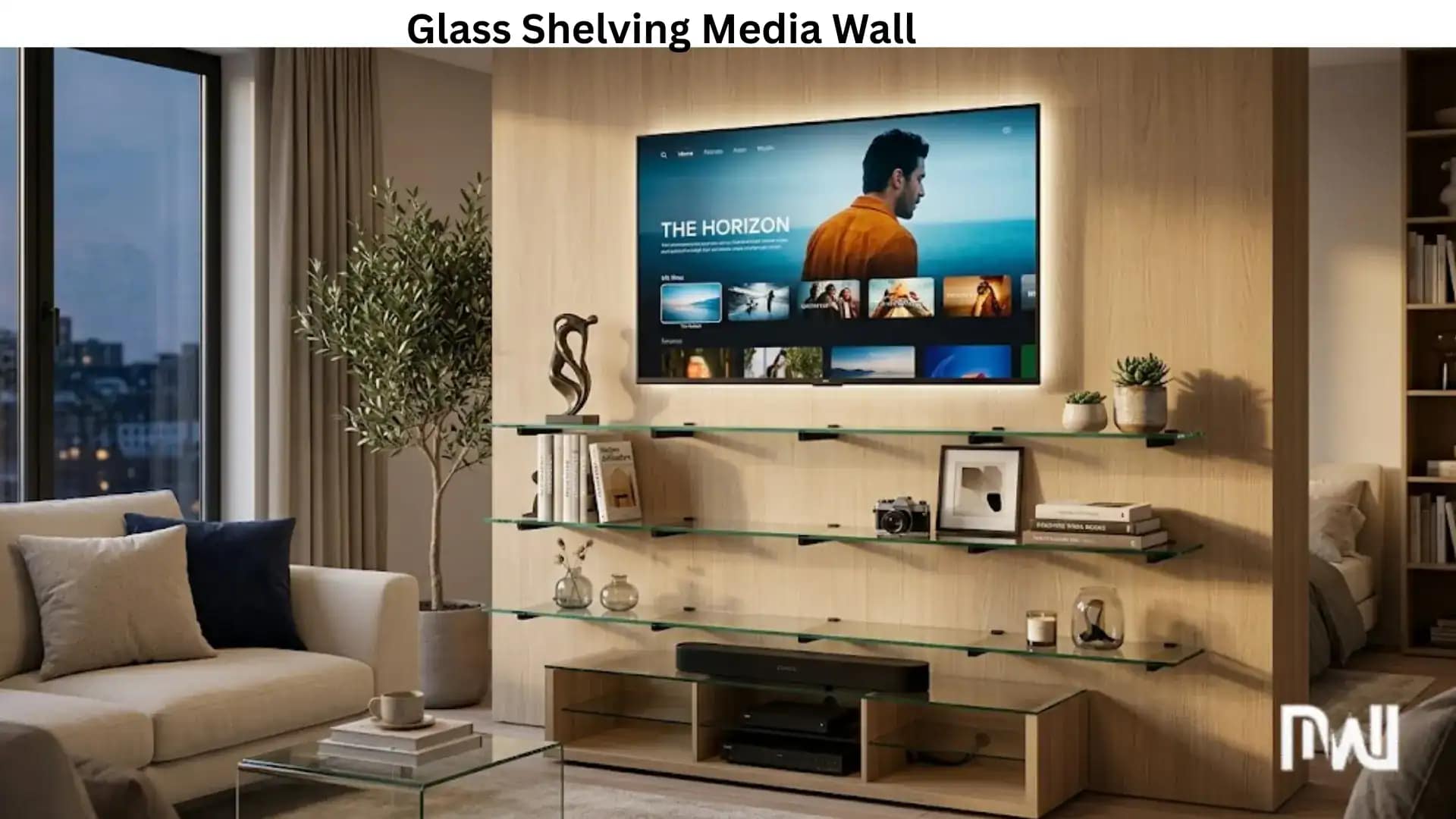 20. Glass Shelving Media Wall