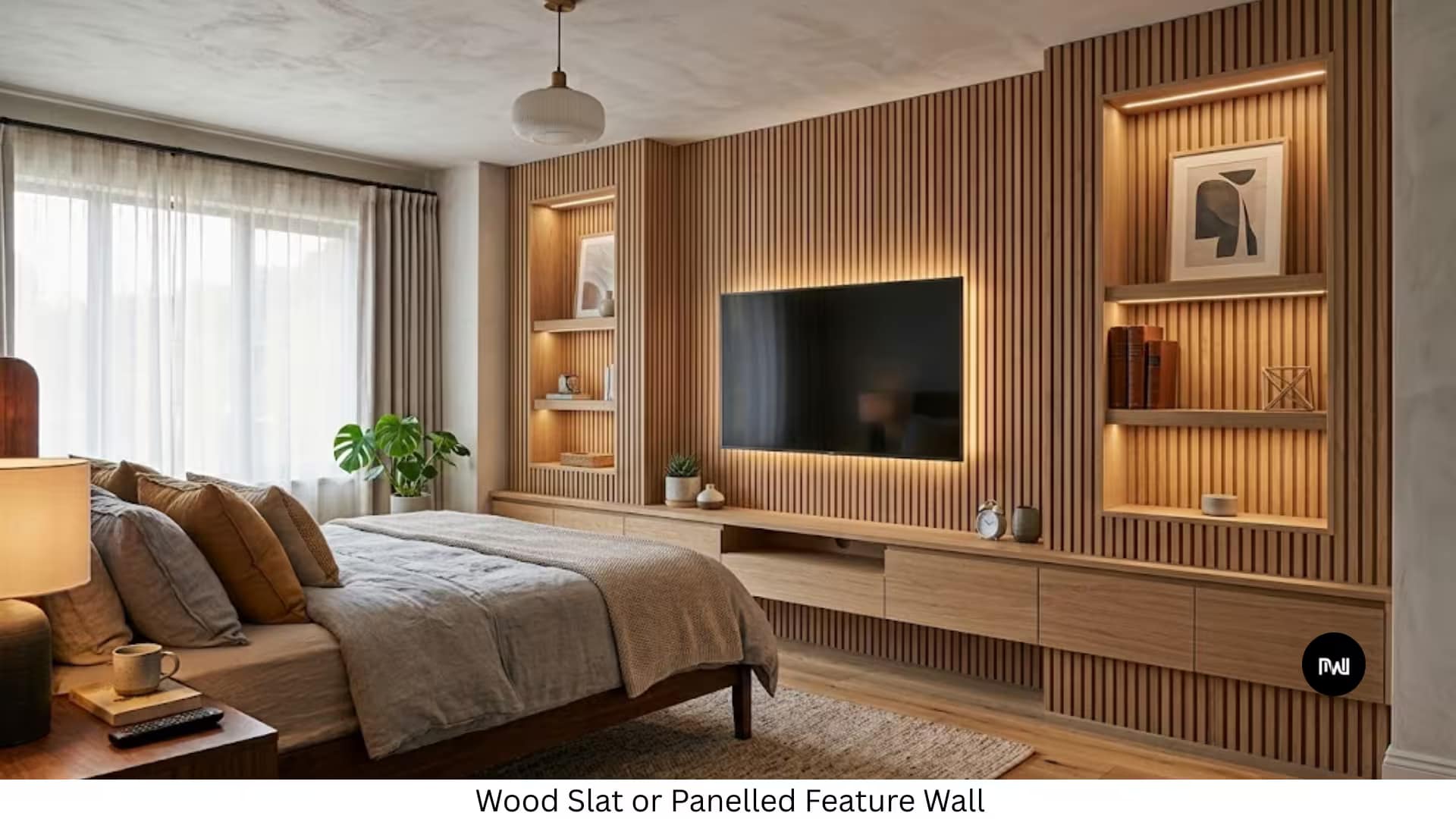 Bedroom Media Wall With LED Lighting