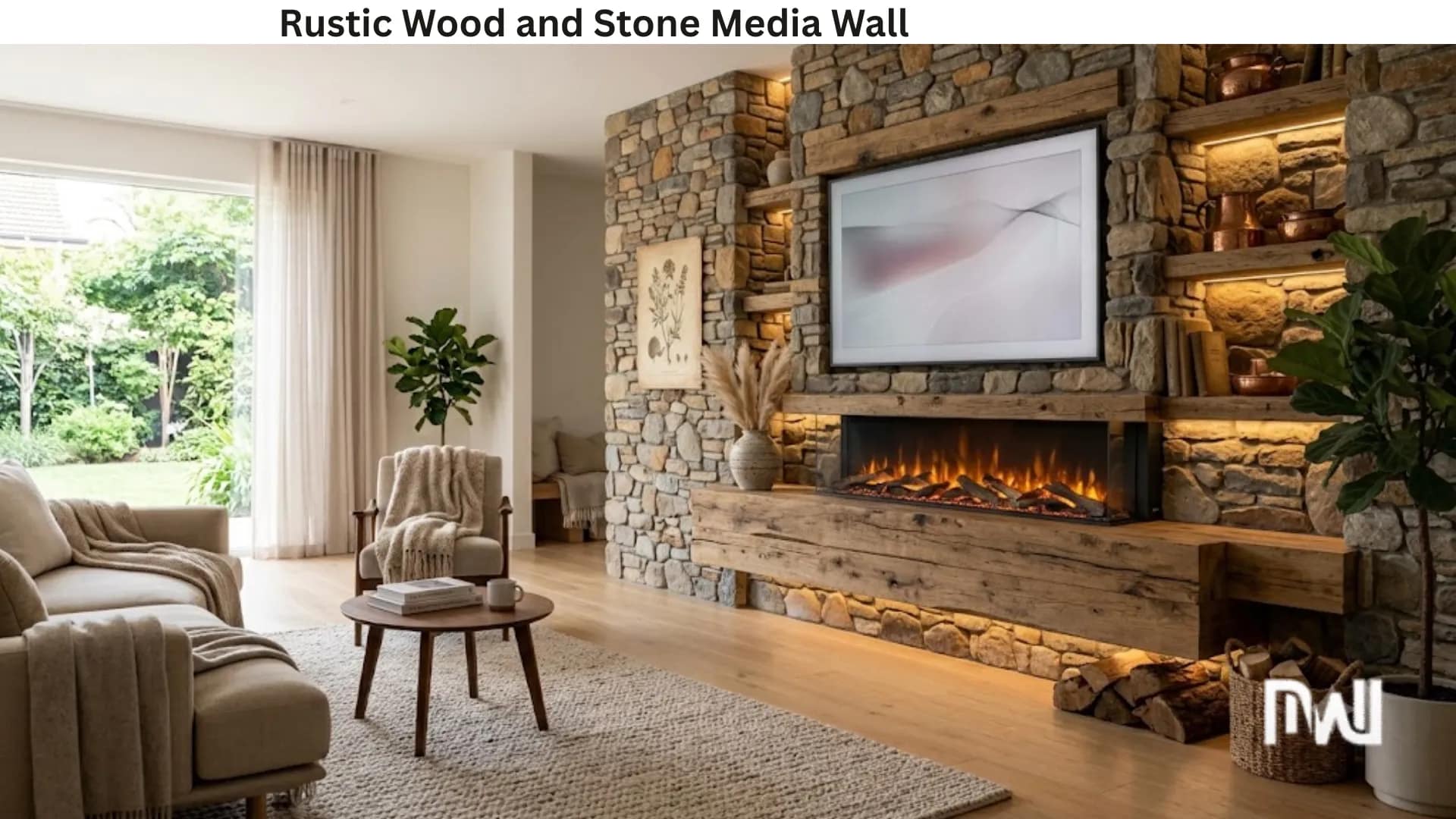 3Rustic Wood and Stone Media Wall
