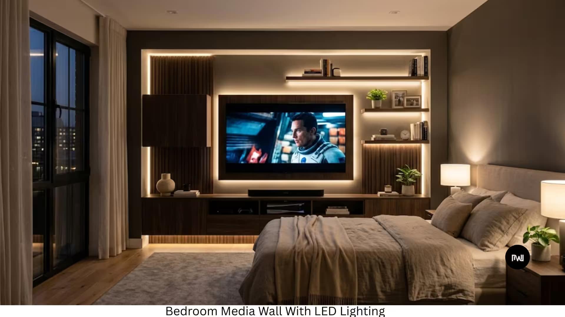 4. Bedroom Media Wall With LED Lighting