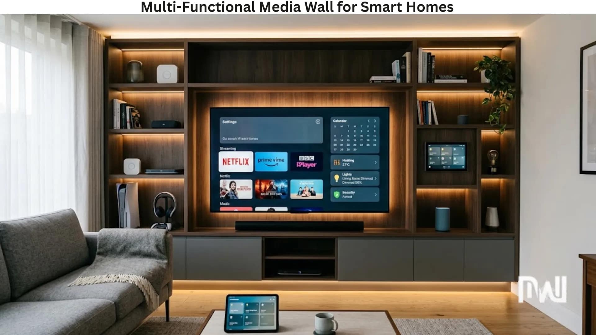 7. Multi-Functional Media Wall for Smart Homes