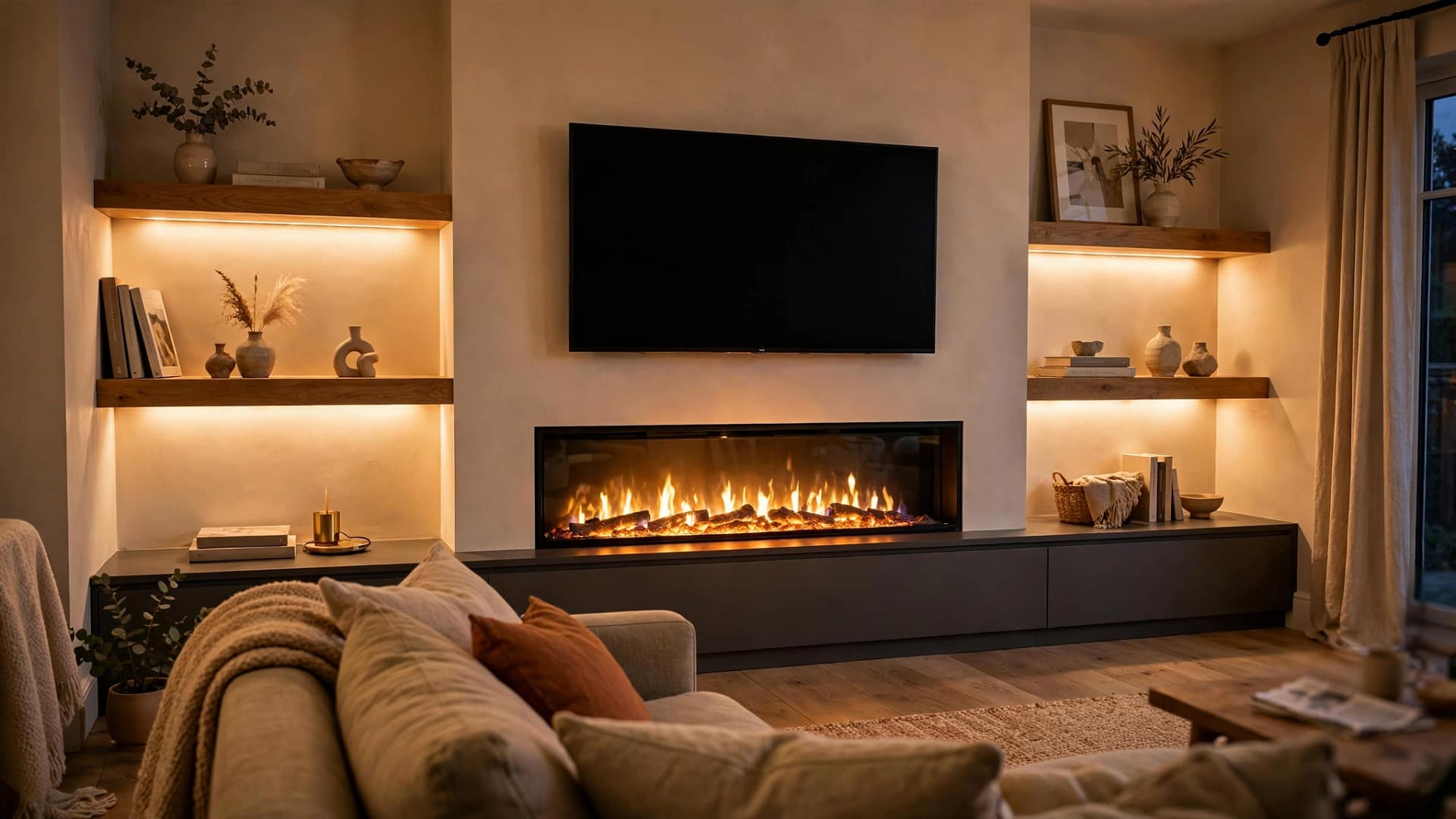 Fireplace Wall With Open Shelving