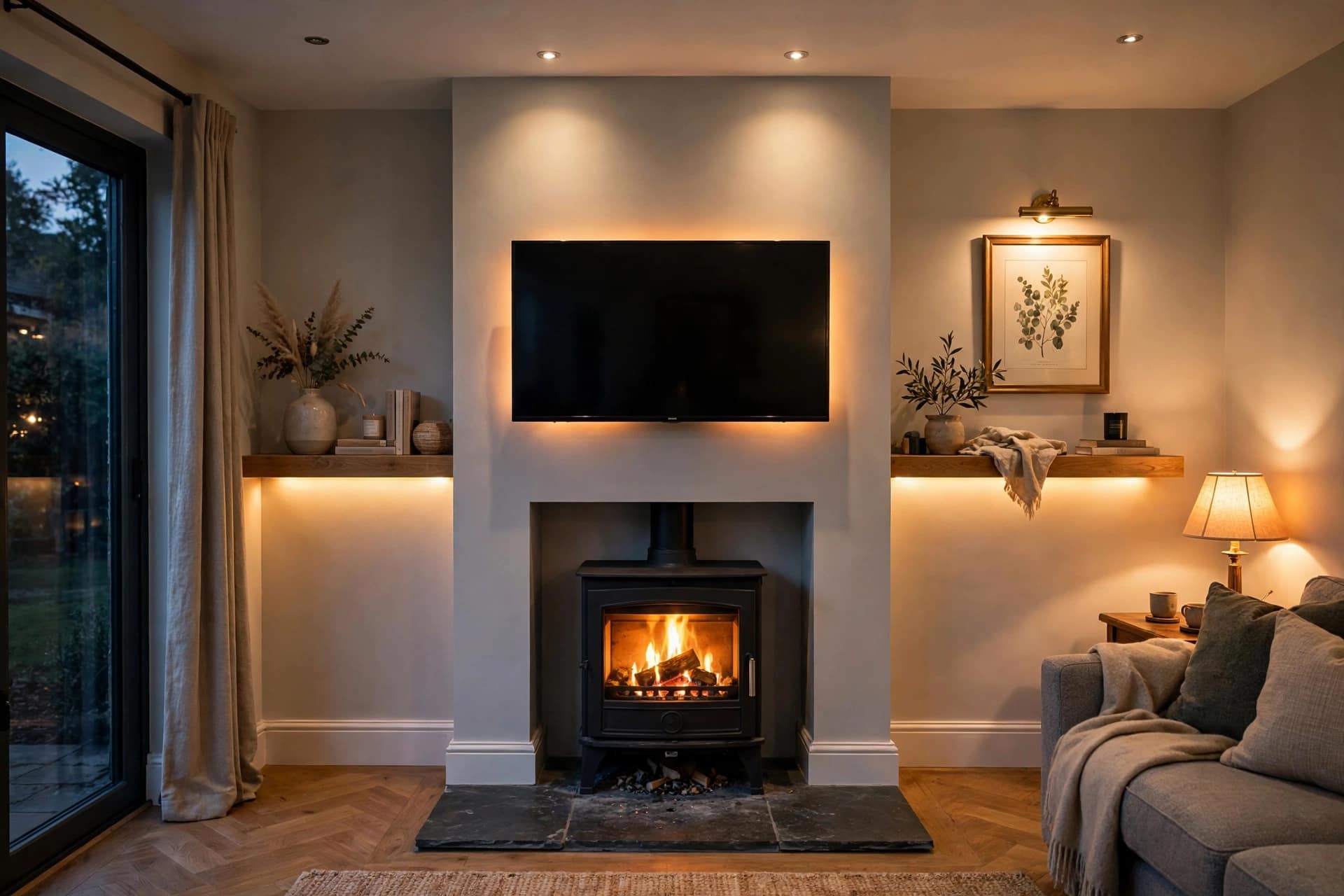 Log Burner Media Wall Lighting