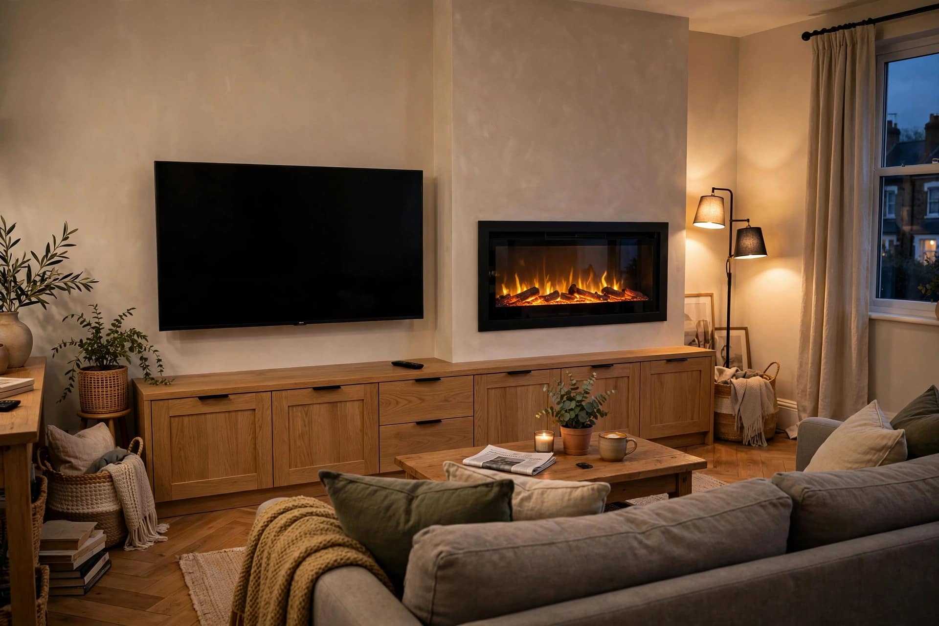 Side-by-Side Fireplace and TV Layout