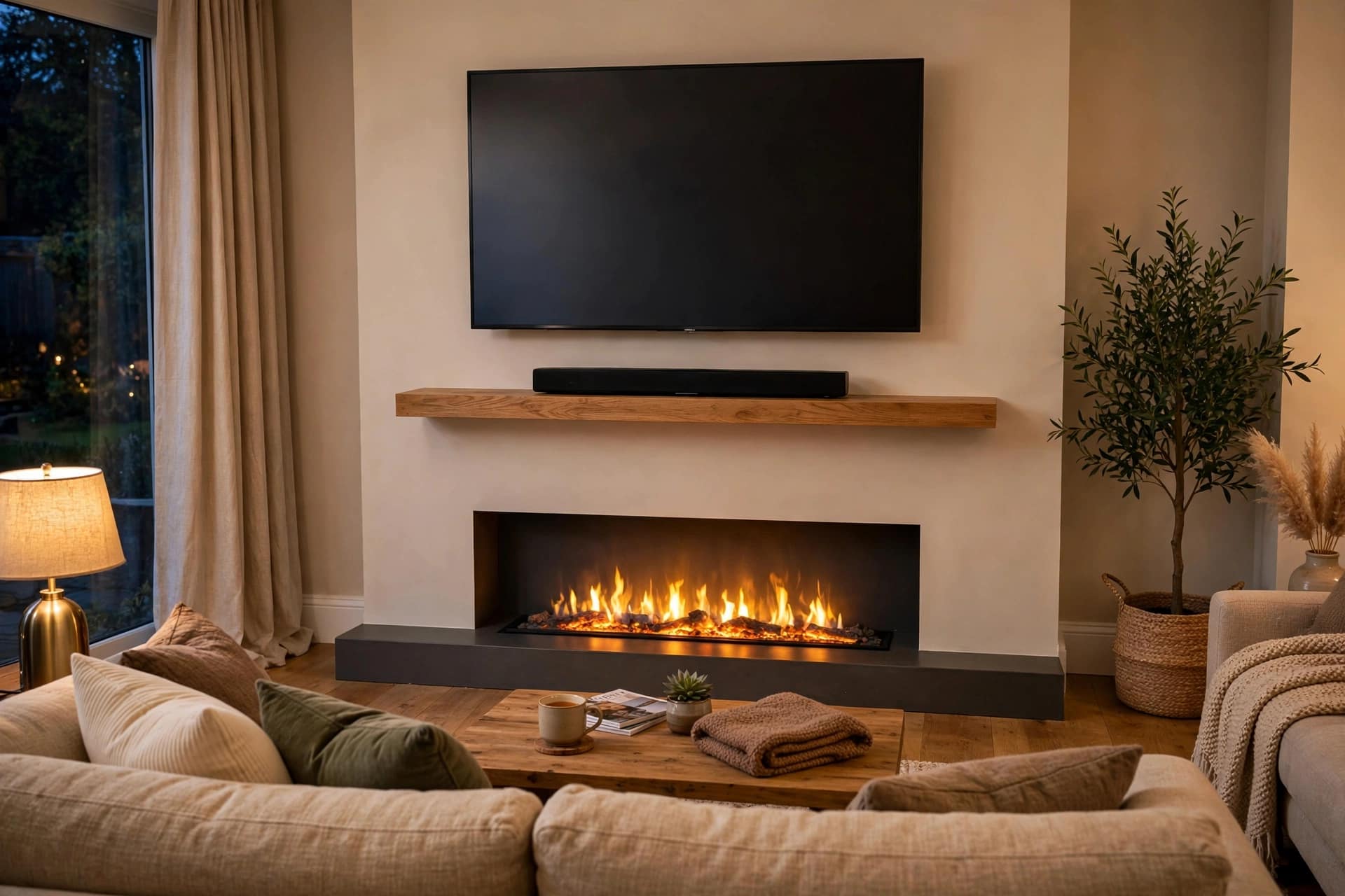 Low Fireplace With Wall-Mounted TV