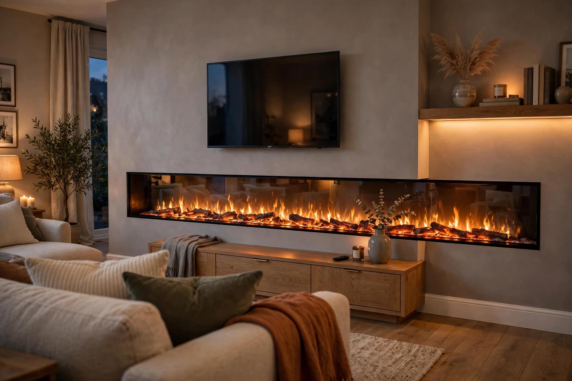 Wide Fireplace With a Slightly Smaller TV