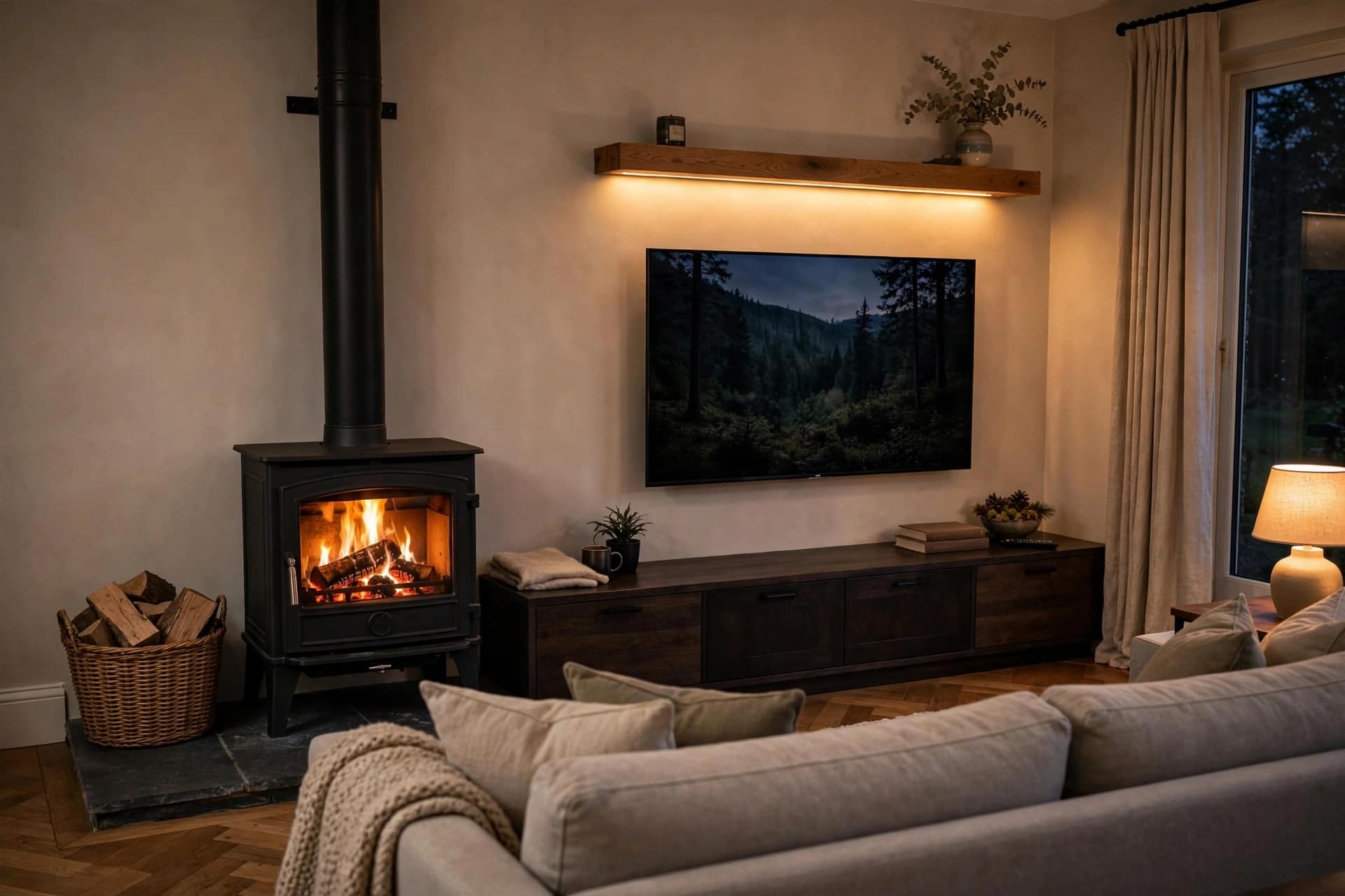 Log Burner Beside the TV