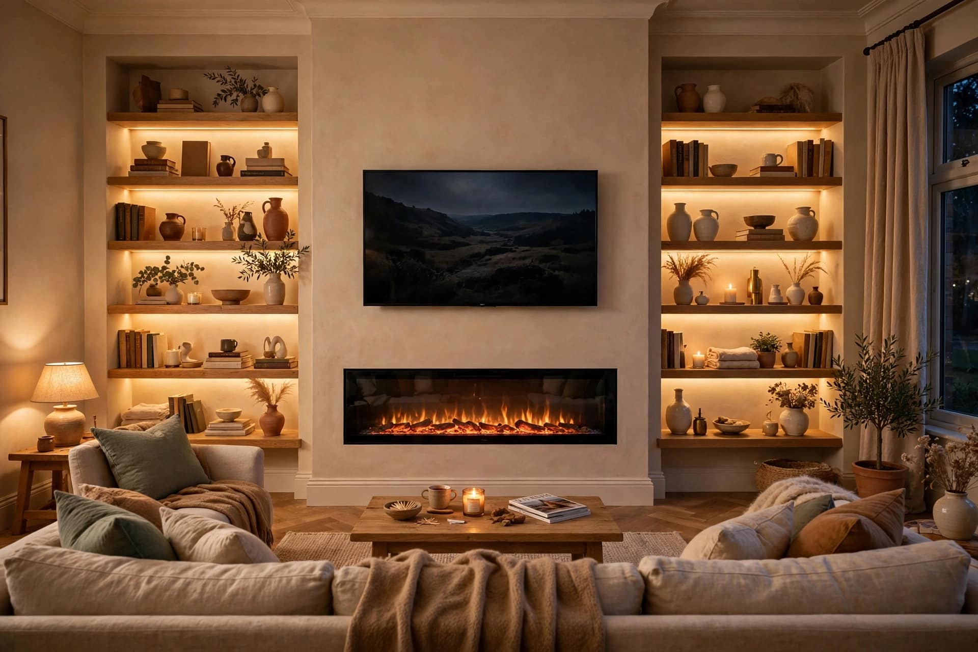 Fireplace Wall With Side Shelving
