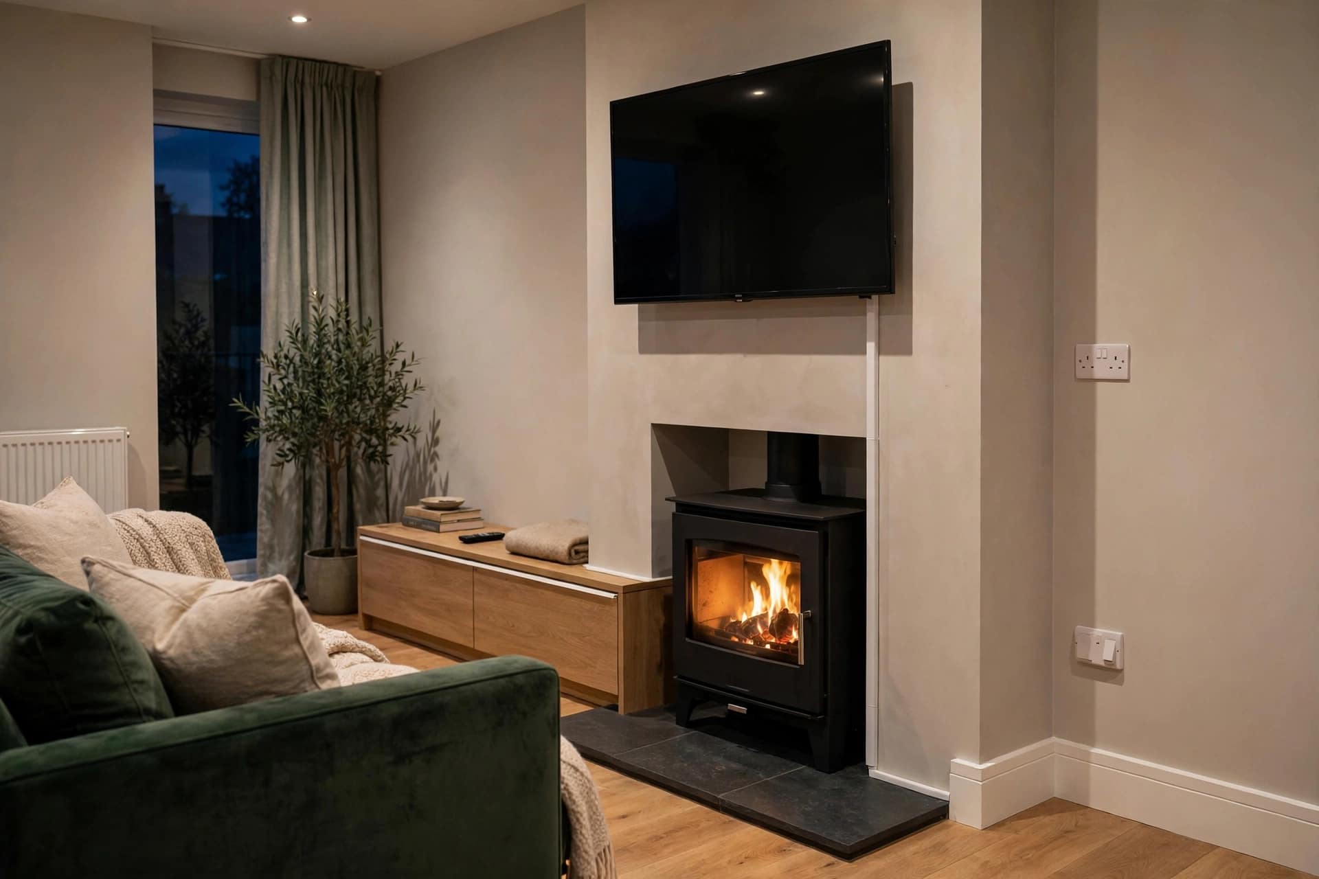 Log Burner Media Wall Cable Management