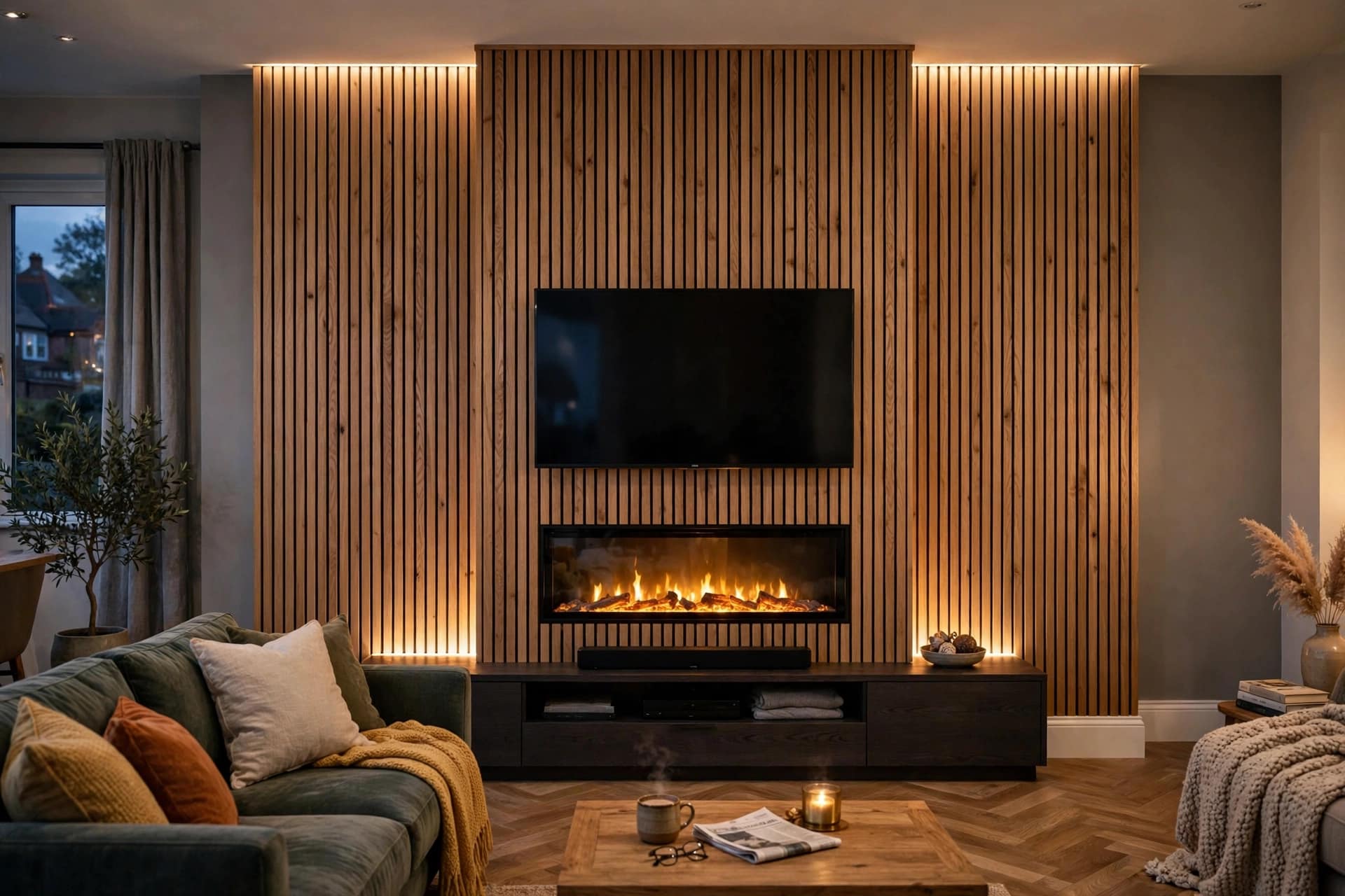 Wood-Effect Fireplace Wall