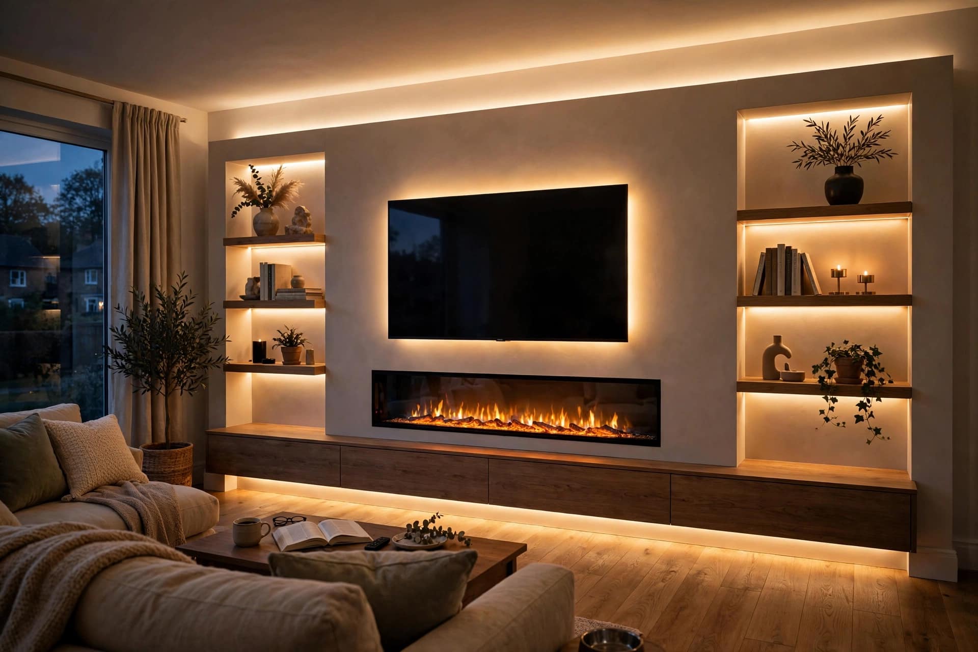 Fireplace Wall With LED Lighting