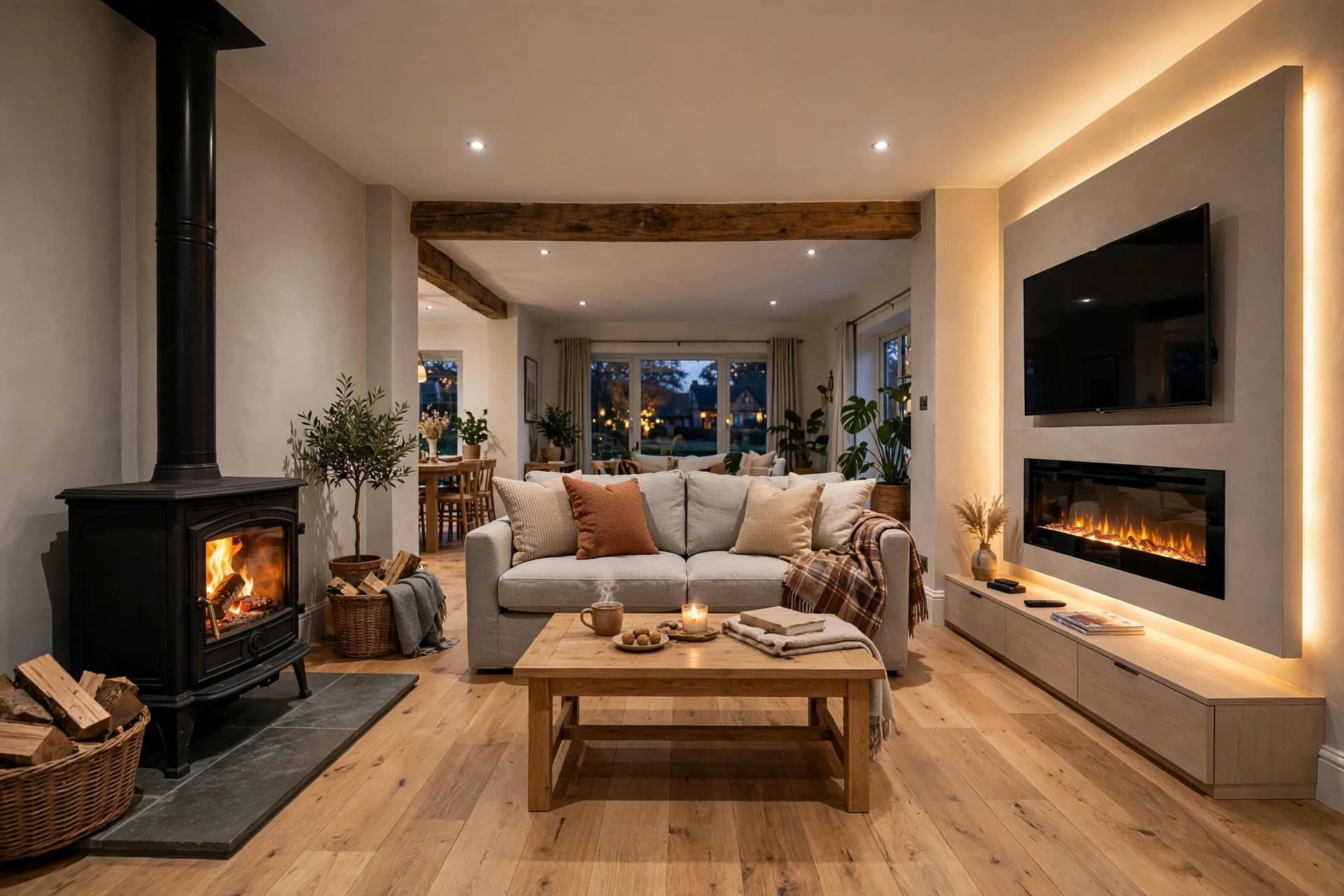 Log Burner Media Wall vs Electric Fire Media Wall